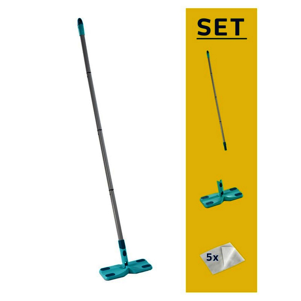 Set curatenie, Leifheit, Clean &amp; Away, plastic/microfibra, gri/turcoaz - imagine 4